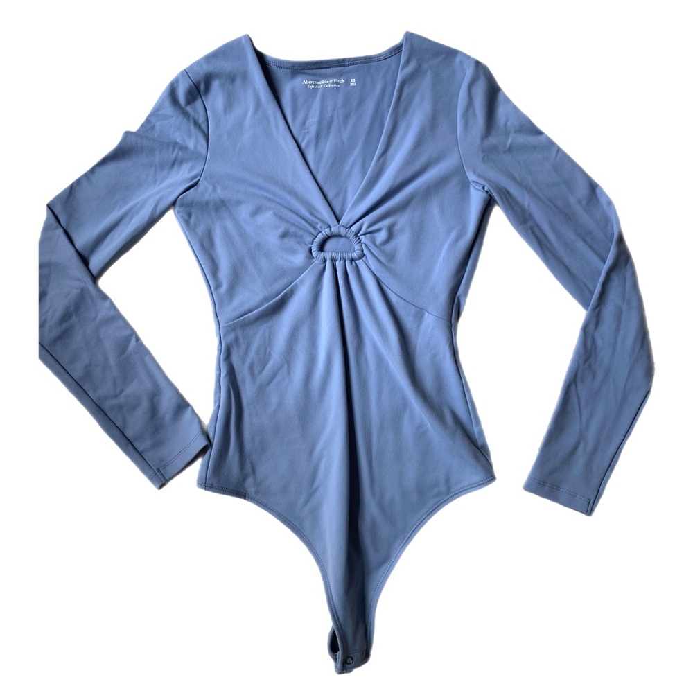 Abercrombie & Fitch Soft Collection Blue Fitted V Neck Cut Out Bodysuit Size XS